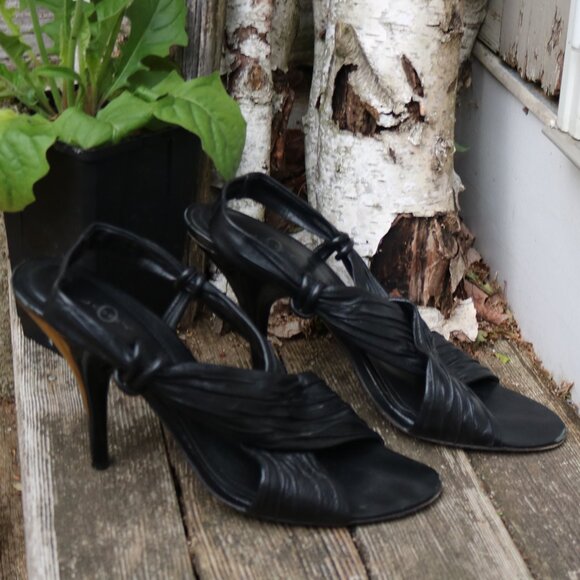 Joey O Black Leather Pleated Criss Cross Sling Back 4" Heels Sz 8.5 - Picture 4 of 7